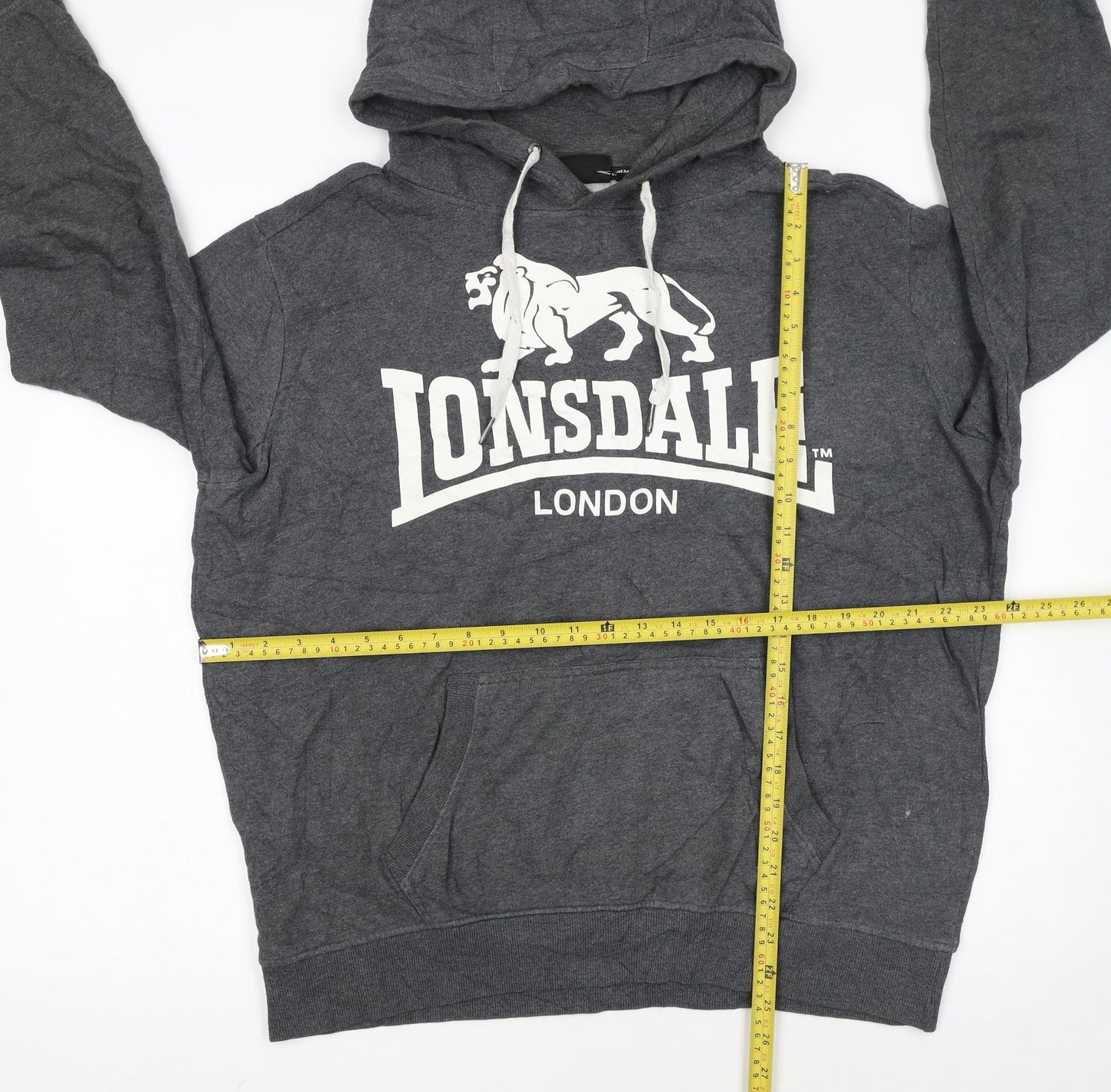 Lonsdale Men's Grey XL Pullover Hoodie with Logo Print