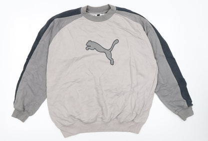 Puma Womens Beige Grey Pullover Sweatshirt Small Logo Crew Neck