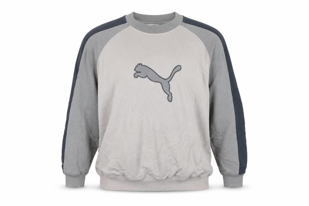 Puma Womens Beige Grey Pullover Sweatshirt Small Logo Crew Neck