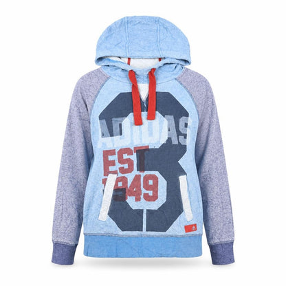 Adidas Womens Blue Graphic Pullover Hoodie Size S Cotton Blend