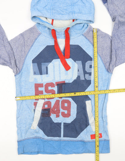 Adidas Womens Blue Graphic Pullover Hoodie Size S Cotton Blend