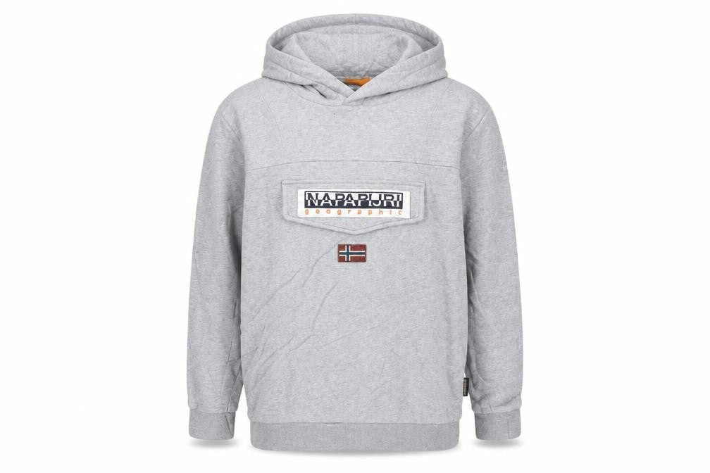 Napapijri Boys Grey Hoodie Size 162cm Pullover Logo Sweatshirt