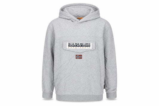 Front view of Napapijri boys’ grey hoodie size 162cm pullover logo sweatshirt