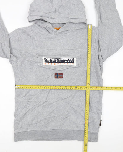 Napapijri Boys Grey Hoodie Size 162cm Pullover Logo Sweatshirt