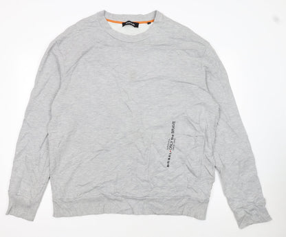 Diesel Men's Grey XL Crew Neck Logo Sweatshirt Pullover