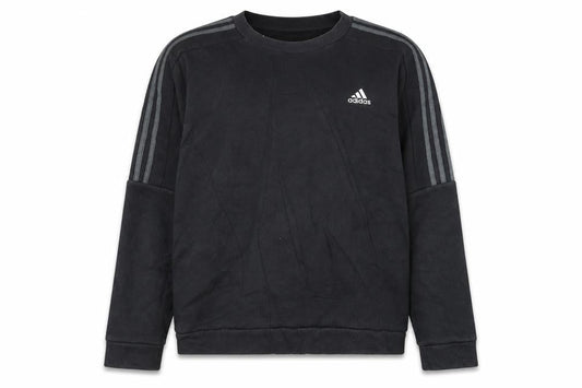 Front view of Adidas Men Black Crew Neck Pullover Sweatshirt M Sports Logo