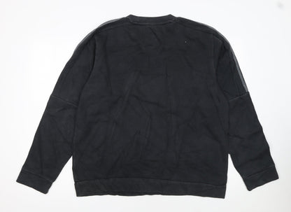 Adidas Men Black Crew Neck Pullover Sweatshirt M Sports Logo