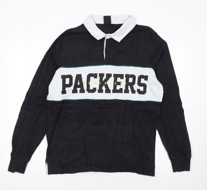 NFL Team Apparel Men's Black Long Sleeve Polo L Green Bay Packers