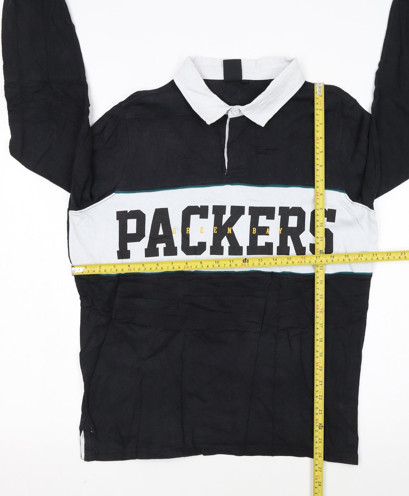 NFL Team Apparel Men's Black Long Sleeve Polo L Green Bay Packers