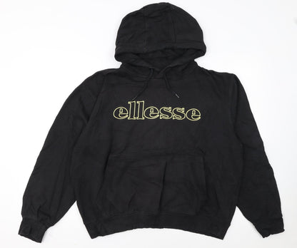 Ellesse Womens Black Pullover Hoodie L Logo Print Casual Wear
