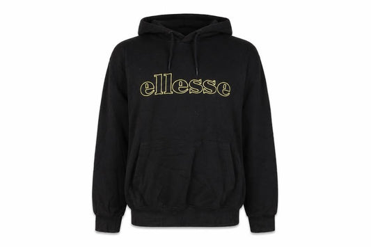 Front view of Ellesse women’s black pullover hoodie l logo print casual wear