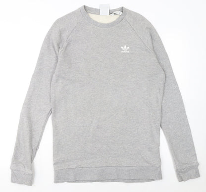 adidas Men Grey Small Trefoil Logo Pullover Sweatshirt