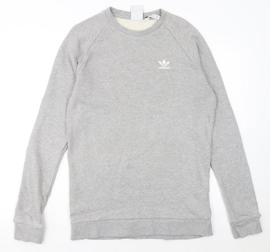 adidas Men Grey Small Trefoil Logo Pullover Sweatshirt