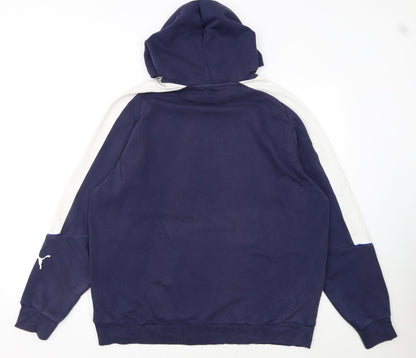 Puma Men's Blue XL Pullover Hoodie with Logo and Kangaroo Pocket