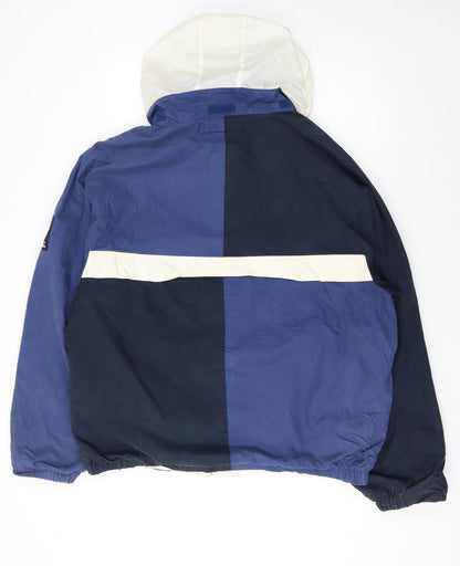 Nautica Mens Blue Colourblock Hooded Windbreaker Jacket XXL Cotton Nylon