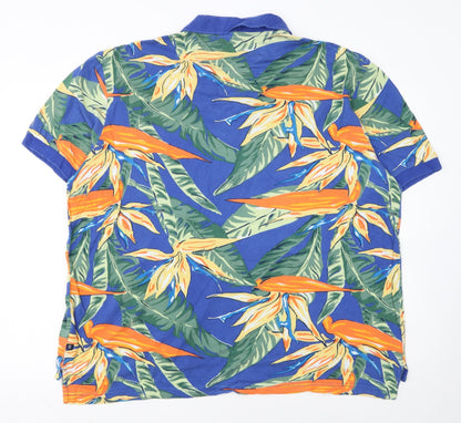 Chaps Men's Blue Hawaiian Floral Cotton Polo Shirt XL