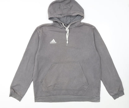 Adidas Men's Grey Pullover Hoodie L Hooded Sweatshirt Graphic Logo