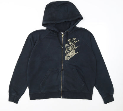 Nike Womens Black Full Zip Hoodie Small Cotton Blend Logo Print