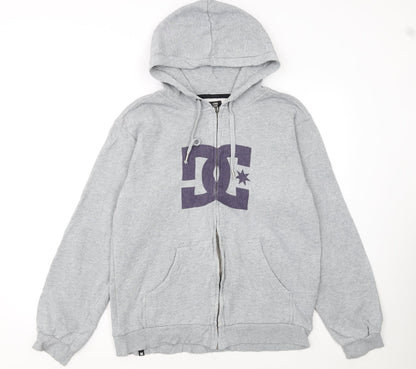 DC Men’s Grey Full Zip Hoodie Small Logo Fleece Skate Streetwear