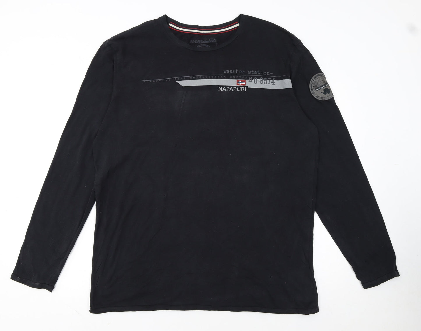 Napapijri Men's Black 3XL Long Sleeve Crew Neck Graphic T-Shirt