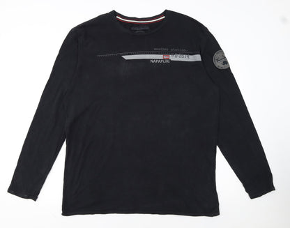 Napapijri Men's Black 3XL Long Sleeve Crew Neck Graphic T-Shirt