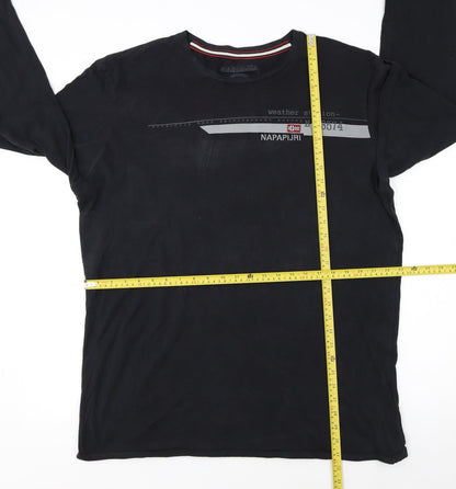 Napapijri Men's Black 3XL Long Sleeve Crew Neck Graphic T-Shirt