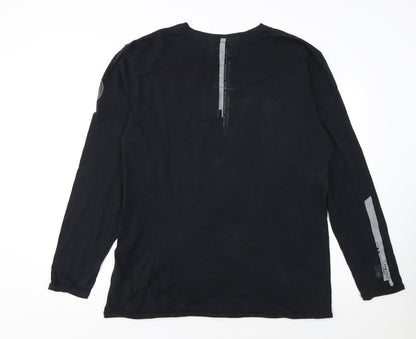 Napapijri Men's Black 3XL Long Sleeve Crew Neck Graphic T-Shirt