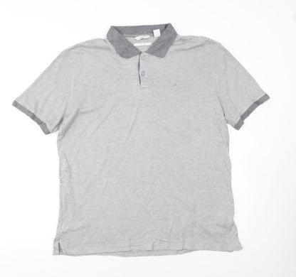 Calvin Klein Men’s Grey Striped Liquid Touch Polo Shirt Size M