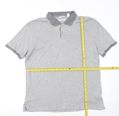 Calvin Klein Men’s Grey Striped Liquid Touch Polo Shirt Size M