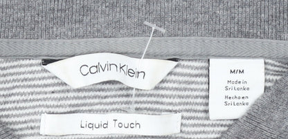 Calvin Klein Men’s Grey Striped Liquid Touch Polo Shirt Size M
