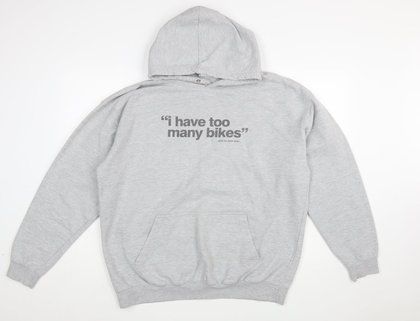 AWDis Mens Grey XL Pullover Hoodie Funny Biker Graphic