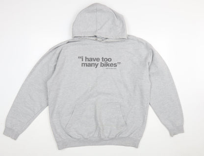 AWDis Mens Grey XL Pullover Hoodie Funny Biker Graphic