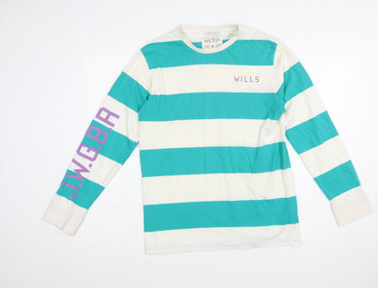 Jack Wills Men's Blue Striped Long Sleeve Cotton T-Shirt S