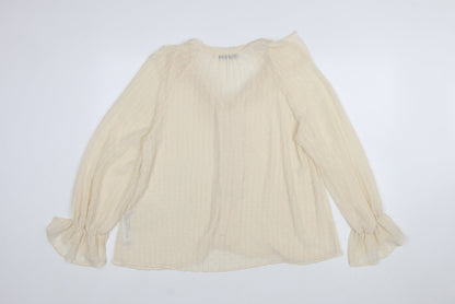 ZARA Women’s Beige Ruffle Long Sleeve Chiffon Blouse Size 12