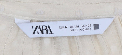 ZARA Women’s Beige Ruffle Long Sleeve Chiffon Blouse Size 12