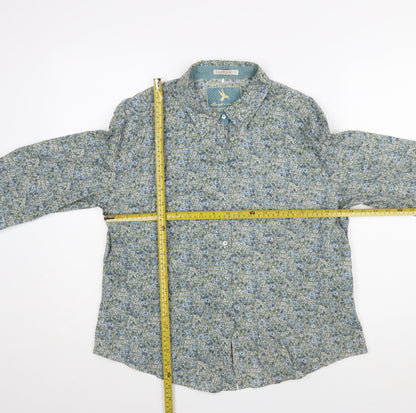 LLOYD'S Women's Blue Floral Cotton 3/4 Sleeve Button-Up Shirt Size 20