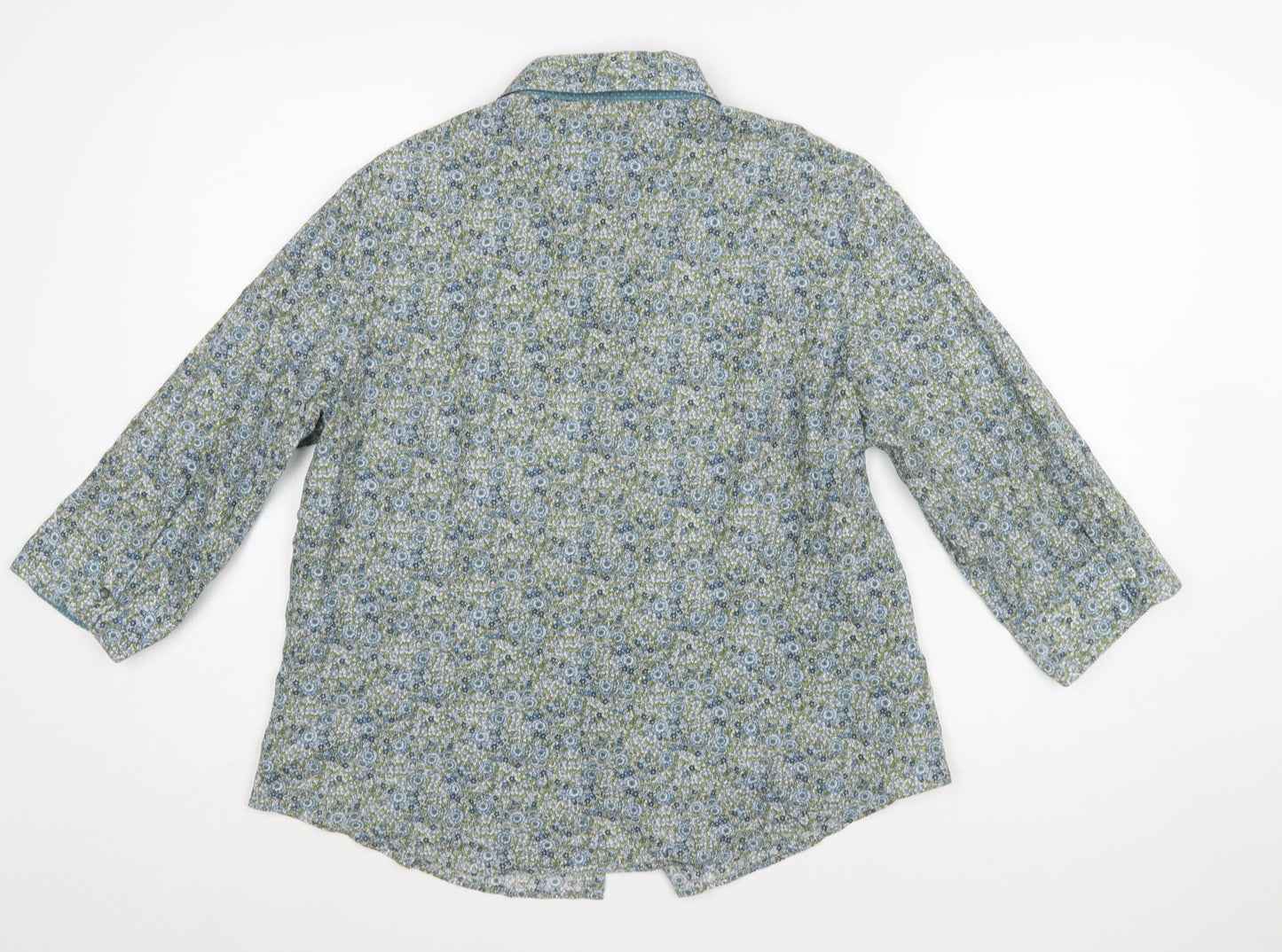 LLOYD'S Women's Blue Floral Cotton 3/4 Sleeve Button-Up Shirt Size 20
