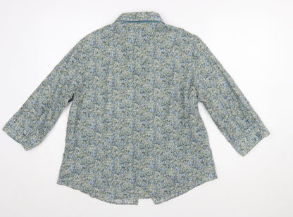 LLOYD'S Women's Blue Floral Cotton 3/4 Sleeve Button-Up Shirt Size 20