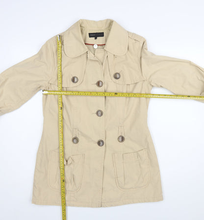 Next Women Beige Cotton Trench Coat Size 10 Buttoned Mid-Length