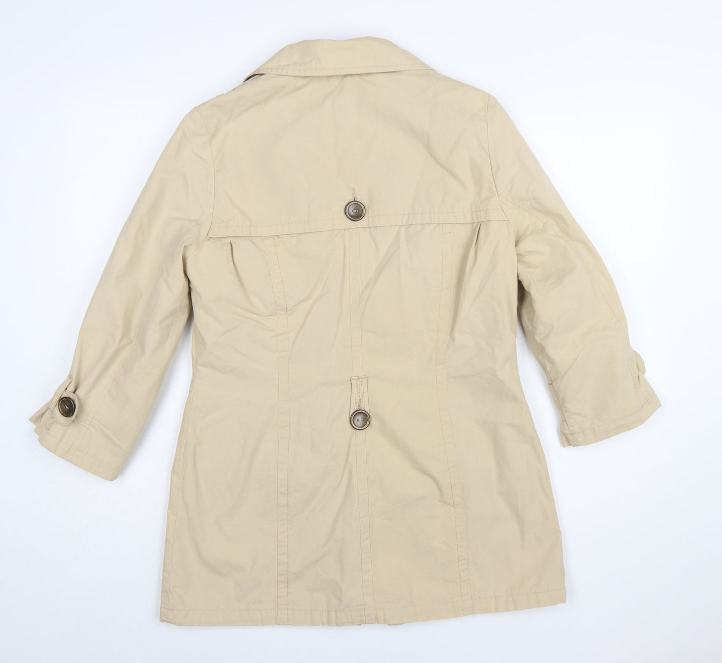 Next Women Beige Cotton Trench Coat Size 10 Buttoned Mid-Length