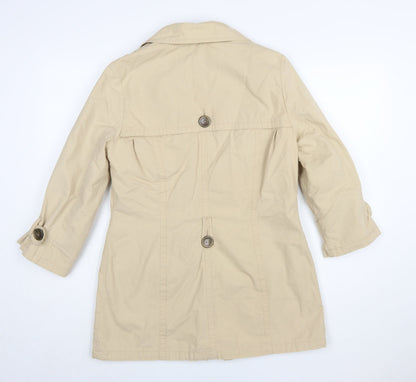 Next Women Beige Cotton Trench Coat Size 10 Buttoned Mid-Length