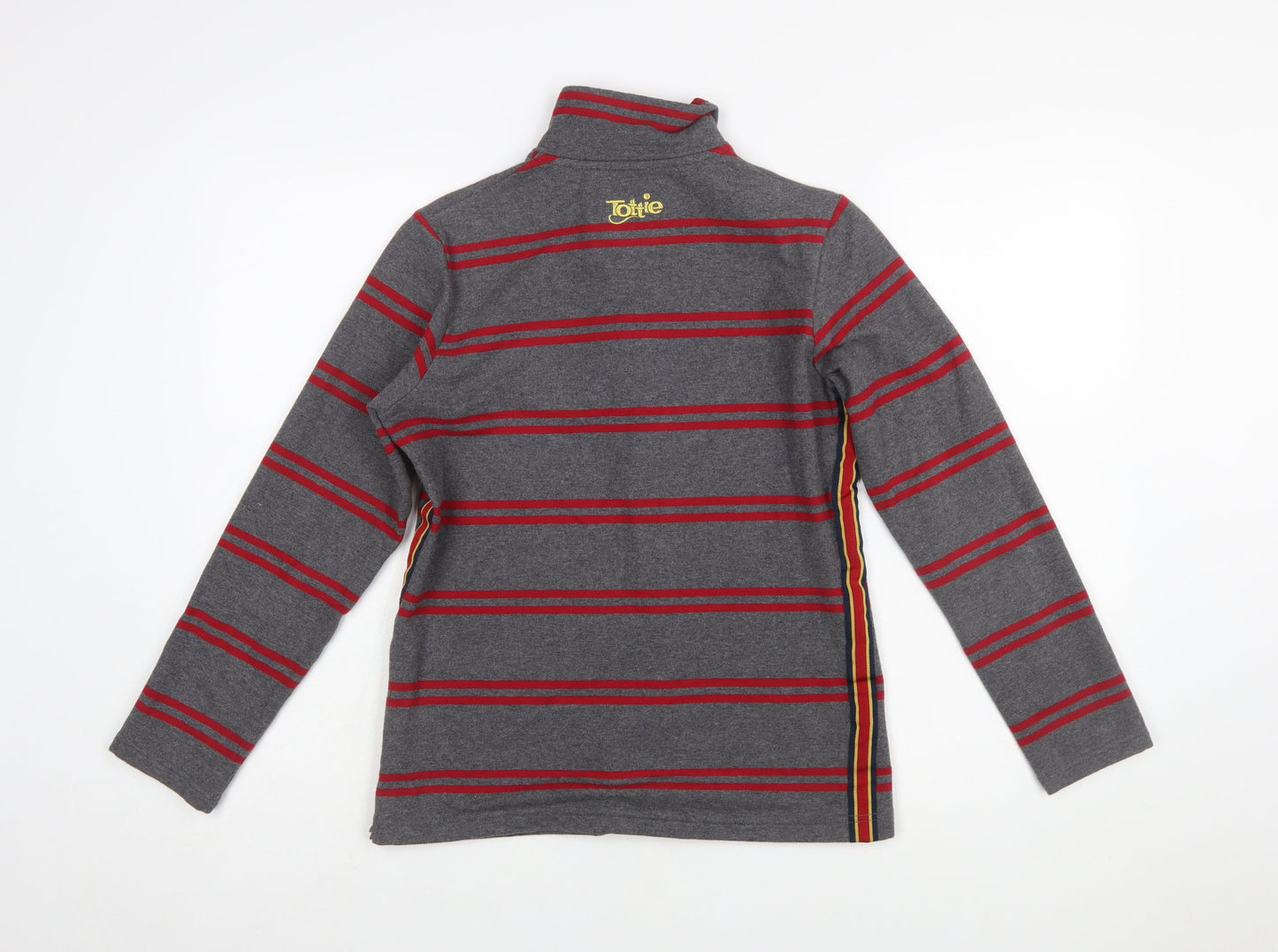 Tottie Womens Grey Striped Polo Shirt XS Cotton Long Sleeve