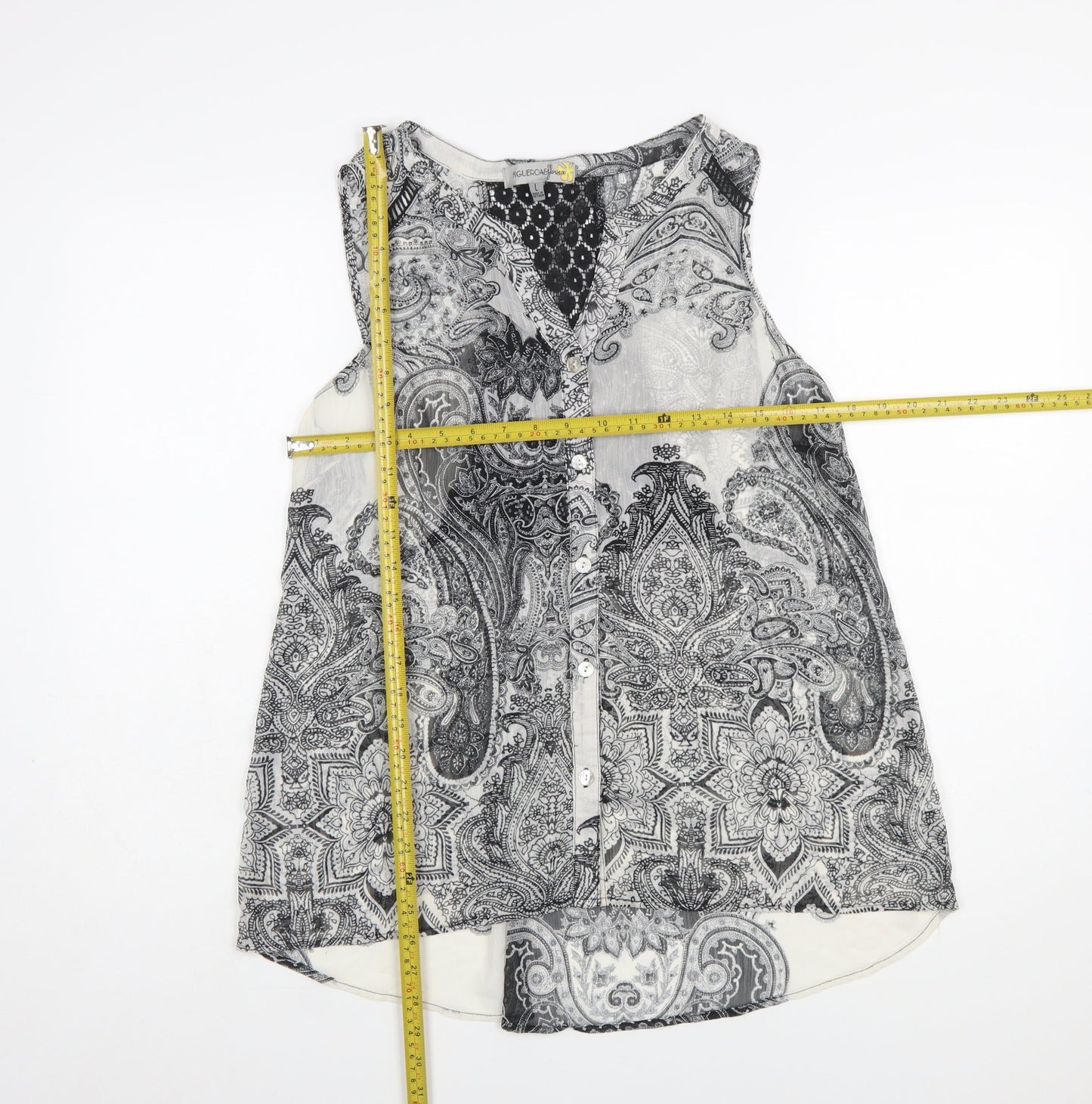 Figueroa & Flower Women’s Black Paisley Sleeveless Tunic Blouse Size L
