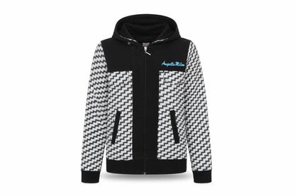 Angelle Milan Womens Black Grey Zigzag Full Zip Hoodie Size S