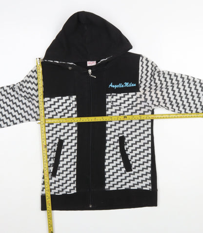 Angelle Milan Womens Black Grey Zigzag Full Zip Hoodie Size S