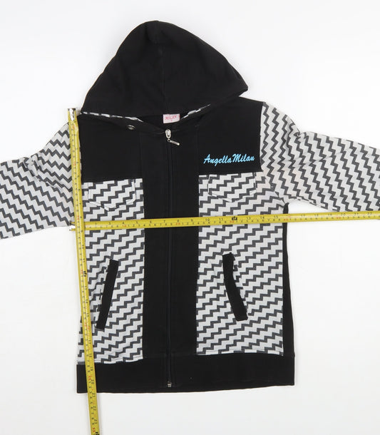 Angelle Milan Womens Black Grey Zigzag Full Zip Hoodie Size S