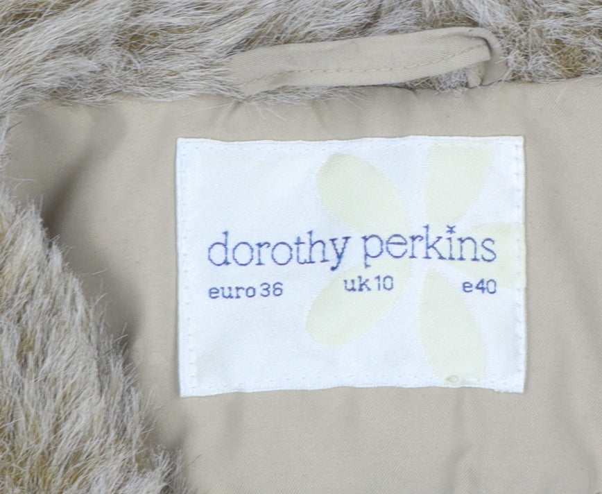 Dorothy Perkins Women’s Beige Fur Trim Belted Zip Coat Size 10