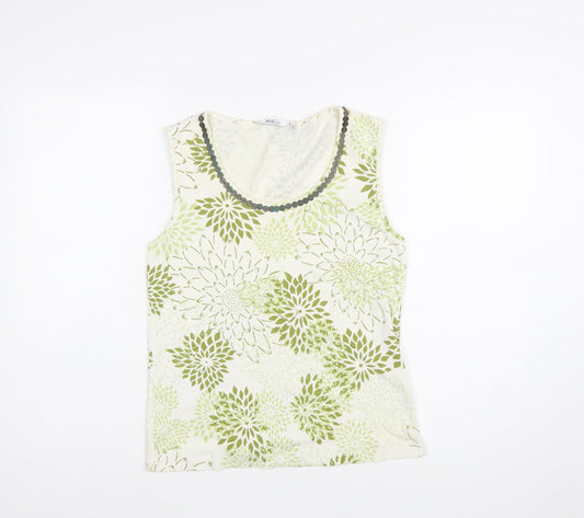 M&Co Women’s Green Floral Beaded Cotton Sleeveless Tank Top L