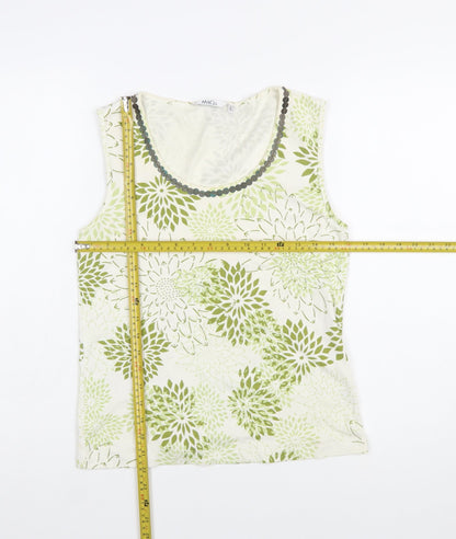 M&Co Women’s Green Floral Beaded Cotton Sleeveless Tank Top L