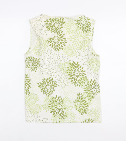 M&Co Women’s Green Floral Beaded Cotton Sleeveless Tank Top L